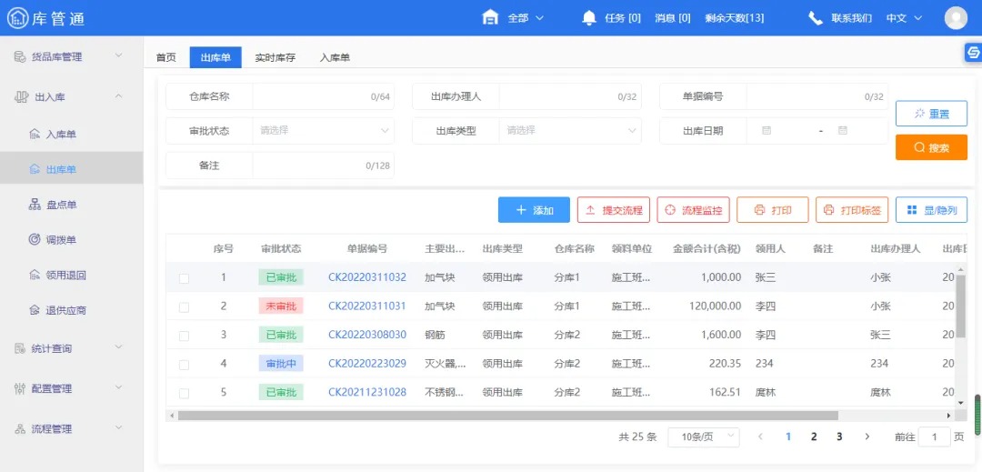 库管通软件功能清单
